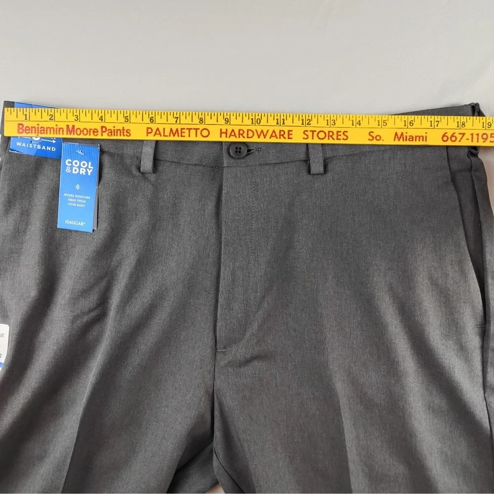 NWT Haggar Pants Mens 38x32 Dark Gray Cool Right Performance Flex Classic Fit